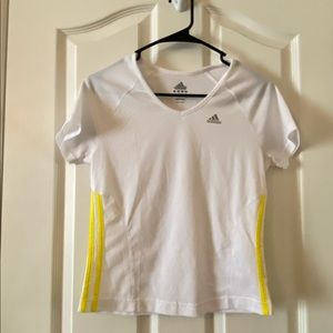 White and Yellow Adidas V-neck Athletic Shirt